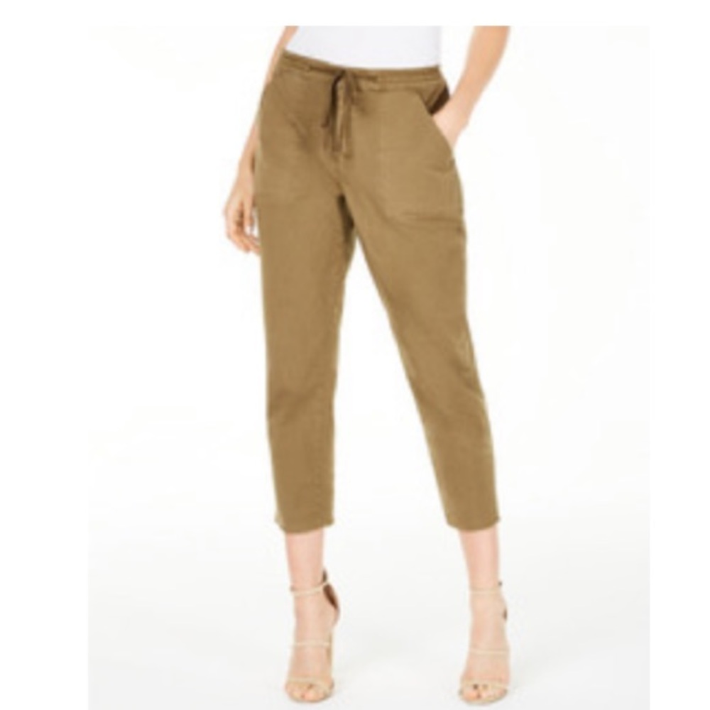 Guess Raw Edge Hem Olive Green Cropped Ankle Pants